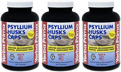 Yerba Prima Psyllium Husk Caps - 180 Capsules (Pack of 2) - Easy to Swallow Fiber Supplement - Colon Cleanse - Gut Health - Non-GMO Gluten Free