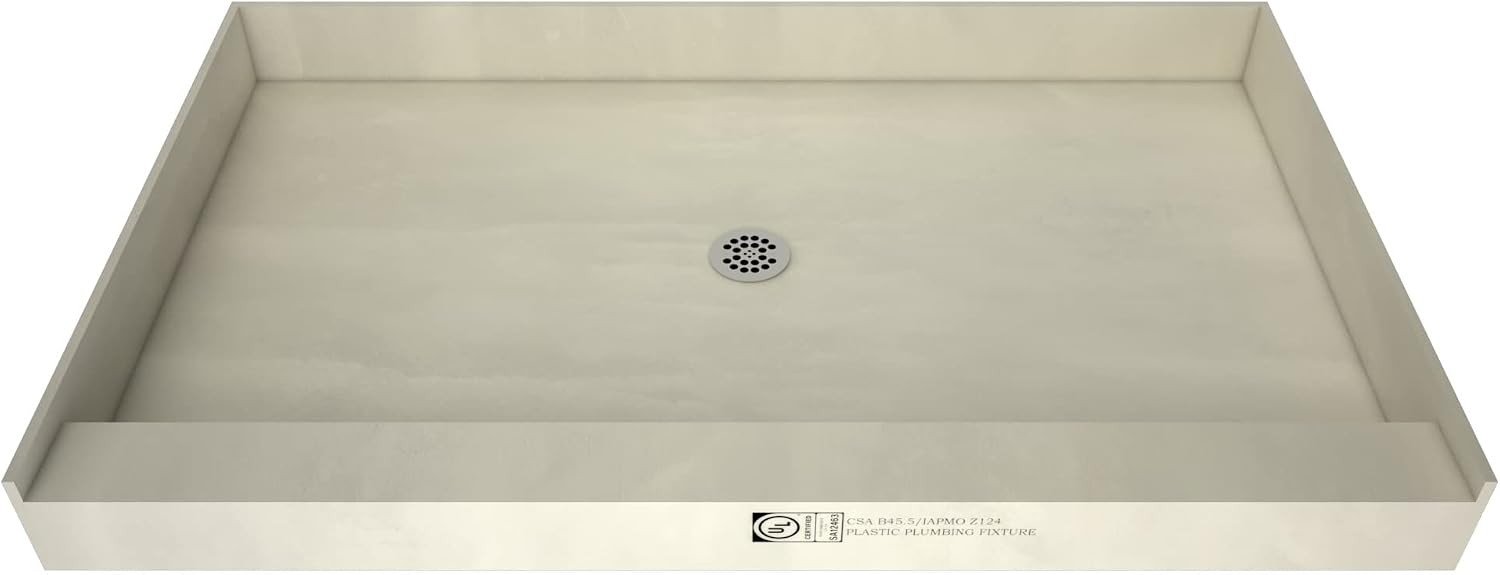 Tile Redi P3648C-RB36-KIT Shower Pan and Bench with Center Drain- Single Curb Shower Base, Bench, 2" PVC Drain, and Plate Included, 60" Width x 36" Depth