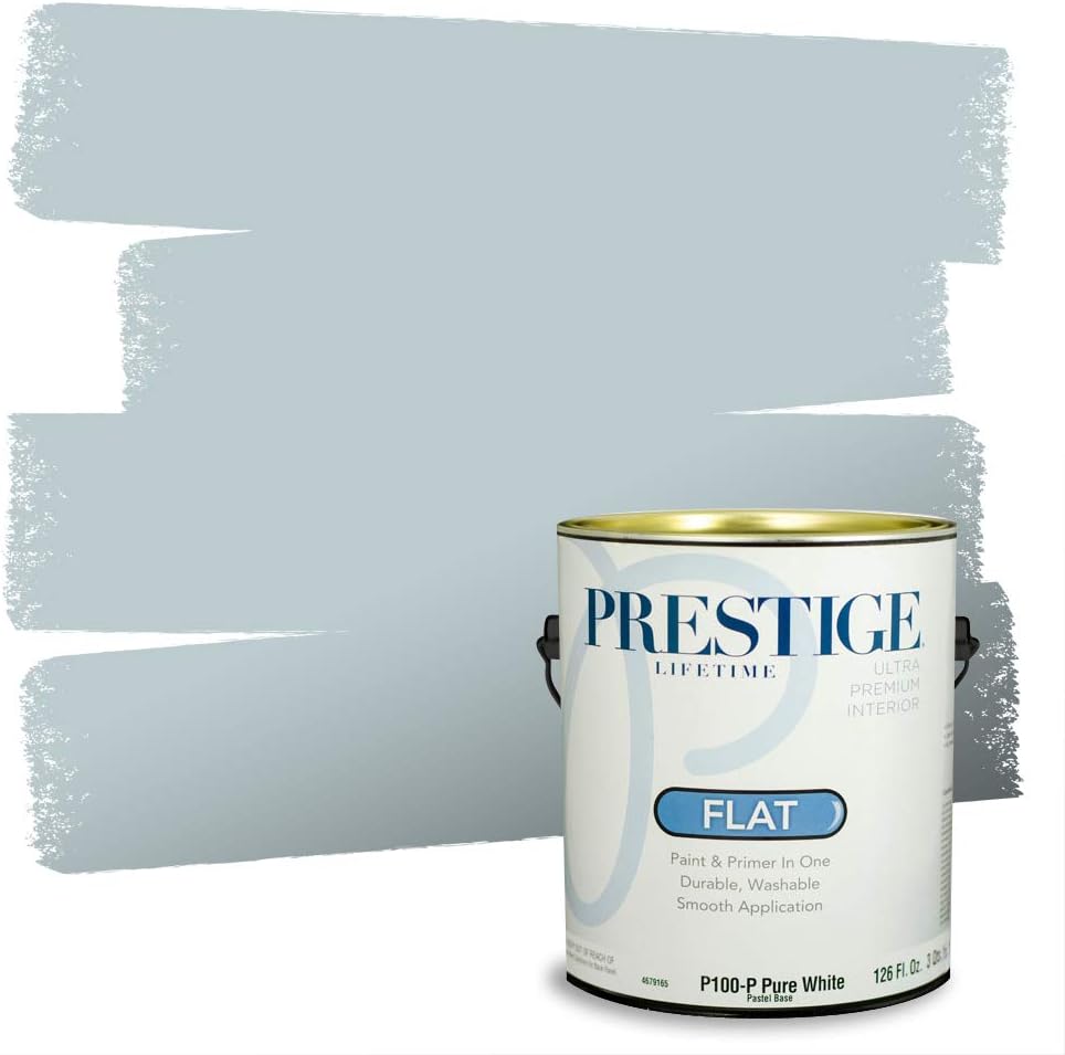 PRESTIGE Paints E100-T-SW6241 Exterior Paint and Primer in One, 1-Gallon, Flat, Comparable Match of Sherwin Williams Aleutian, 1 Gallon, SW18-Aleutian