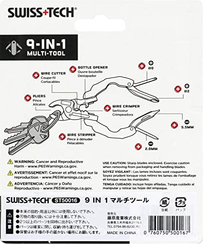 SWISS+TECH ST50016 Polished Stainless Steel 9-in-1 Micro Pocket Multitool with Screwdrivers, Pliers (Single Pack)