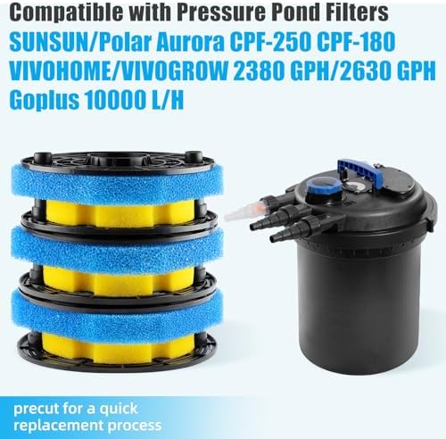 AQUANEAT Replacement Sponge Filter Media Pad Compatible with VIVOHOME/VIVOGROW 2380 GPH/2630 GPH or SUNSUN CPF-250/180 Pressure Pond Filter Foam Koi