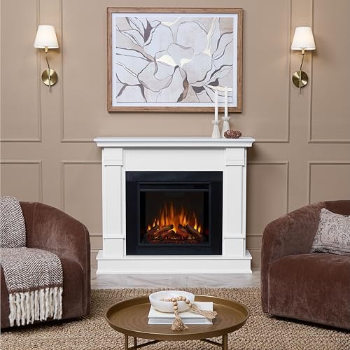 Real Flame Silverton 48” Electric Fireplace with Mantel for Living Room or Bedroom, Replaceable Fireplace Insert Heater