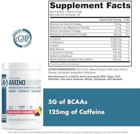 NutraOne Amino Energy BCAA Powder Pre-Workout Supplement with Caffeine Branched Chain Amino Acids to Help Fuel and Recover* (Berry Lemonade - 30