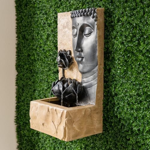 XBrand 30" H Zen Buddha Face Water Fountain w/LED Light & Pump, Indoor/Outdoor Freestanding, Relaxing Zen Décor
