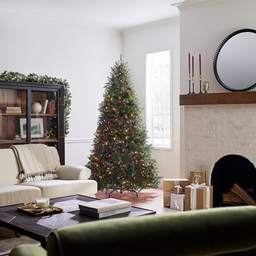 National Tree Company 7.5ft Pre-Lit Dunhill Fir Full Christmas Tree | 750 Multicolor Lights, 2,514 Tips, Artificial, Includes Stand, Green