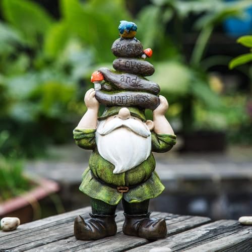 Garden Gnome Statue Outdoor Decorative Gnome Statue,Gnome Held Stones with His Head