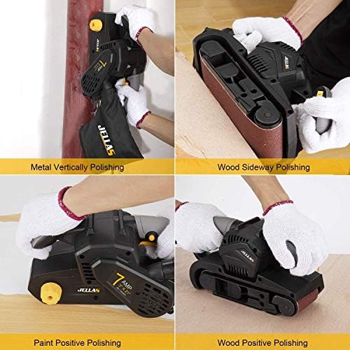 Jellas 7Amp Handheld Belt Sander, 3 21 Inch with Dust Bag for Woodworking | Variable Speed Control, 2-in-1 Vacuum Adapter, 10ft Power Cord