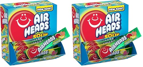 Airheads Full-Size Candy Bars, Assorted Taffy Variety Pack, 60 Count Box | Individually Wrapped Bulk Candy, Six Assorted Fruit Flavors, Artificially Flavored