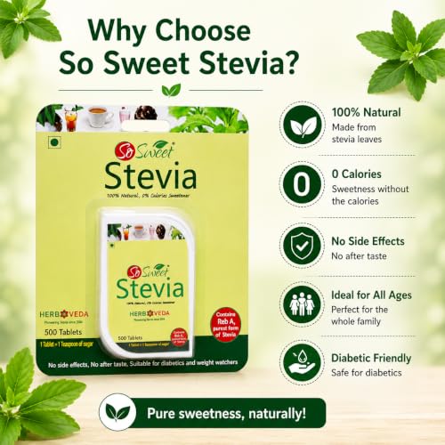 So Sweet Stevia 500 Tablet Dispenser - Natural Sweetener, Zero Calories, Keto-Friendly, Sugar Substitute, No Artificial Flavors, Convenient Travel Size