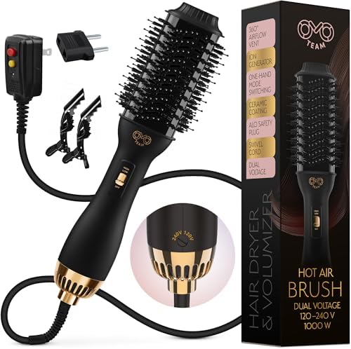 Professional Blowout Hair Dryer Brush, Black Gold Dryer and Volumizer, Hot Air Brush for Women, 75MM Oval Shape (Black Gold)