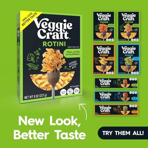 Veggiecraft Farms Rotini Pasta - High Protein, Vegan, Gluten Free Noodles, Made with Lentil Peas & Cauliflower, Plant Based, Low Carb, Healthy Pasta
