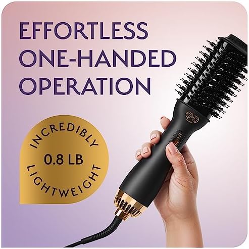 Professional Blowout Hair Dryer Brush, Black Gold Dryer and Volumizer, Hot Air Brush for Women, 75MM Oval Shape (Black Gold)