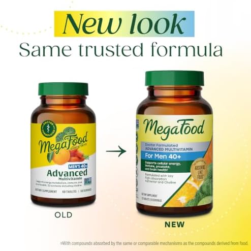MegaFood Advanced Multivitamin for Men 40+ Doctor Formulated, 120 Tablets | Immune Support, Cellular Energy, Prostate & Brain Health, Choline, Methylfolate Vitamin C, D3, Zinc, Vegetarian, 60 Servings