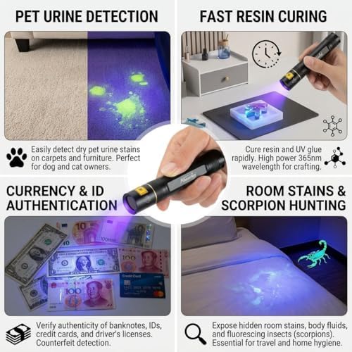 ALONEFIRE SV003 10W 365nm UV Flashlight Portable USB Rechargeable Woods Lamp Black Light for Pet Urine Detection, Resin Curing, Scorpion, Fishing