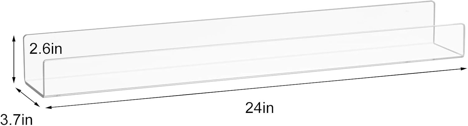 NIUBEE 24”Acrylic Floating Bookshelves for Kids Wall Shelves 2 Packs | Premium Acrylic 50% Thicker with Screwdriver Clear Bathroom Extra-Large Storage Shelves Display Organizer