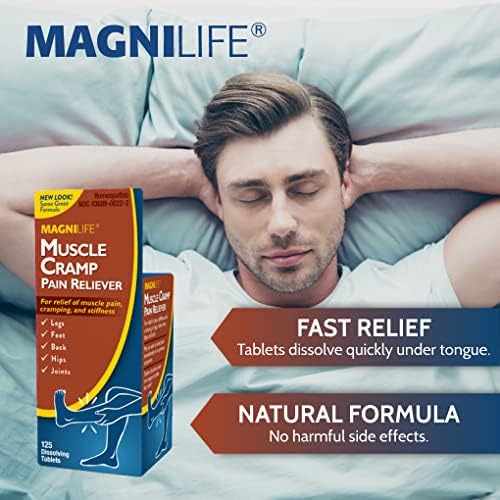 MagniLife Muscle Cramp Pain Relief Quick-Dissolve Tablets, 125 Count, Quinine-Free Homeopathic Medicine for Leg, Foot, Hip, Joint & Back Pain Relief