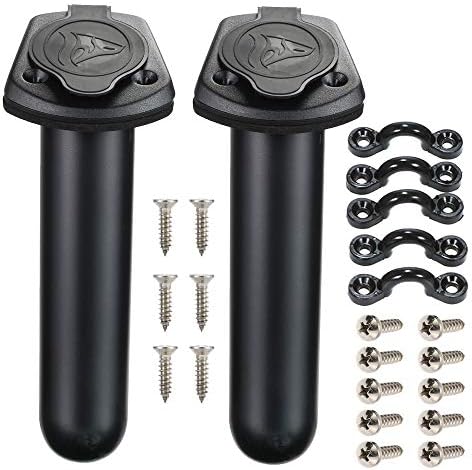 2 Pack Kayak Deck Flush Mount Fishing Rod Holders and Cap Cover for Boat, Canoe and Tackle Accessory Tool