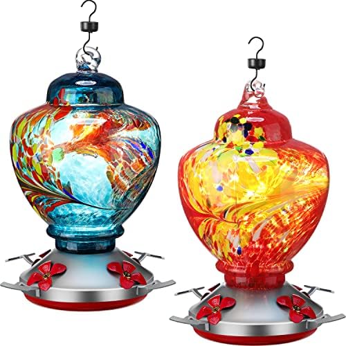 Boao 2 Pack Glass Hummingbird Feeder for Outdoors, 38 oz, Hanging