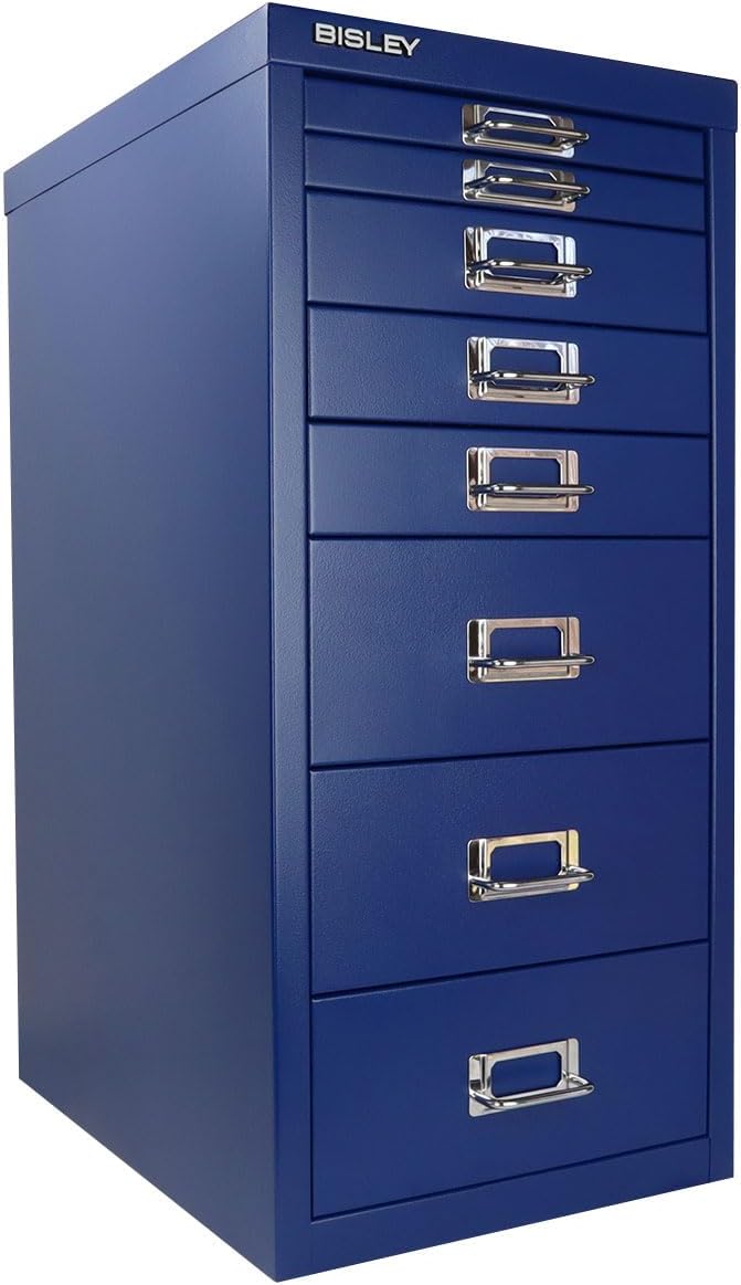 5-Drawer Steel MultiDrawer Cabinet - Orange, by Bisley | Chrome Pull Handles with Label Holders, Powder-Coated Steel, Removable Drawers, Desktop Storage, Labels Included