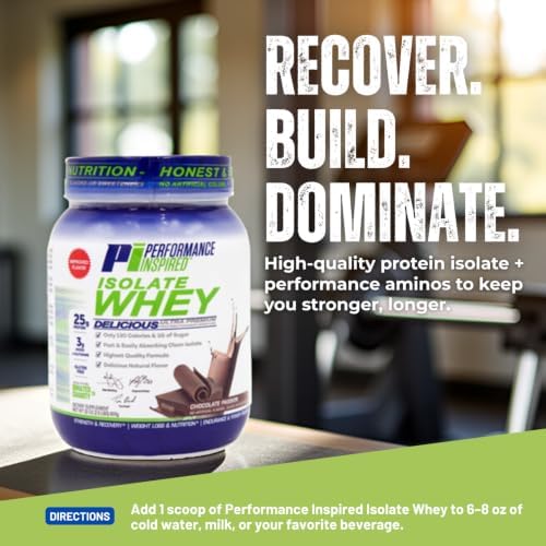 PERFORMANCE INSPIRED Isolate Whey Protein Powder – Vanilla – 25G – 2lb | All Natural - Fast Absorbing - Added L-Glutamine - Contains BCAAs