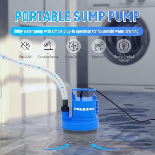 1/3 HP Submersible Water Pump 2000 GPH Portable Small Sump Pump For Pool Cover, Basements, Puddles