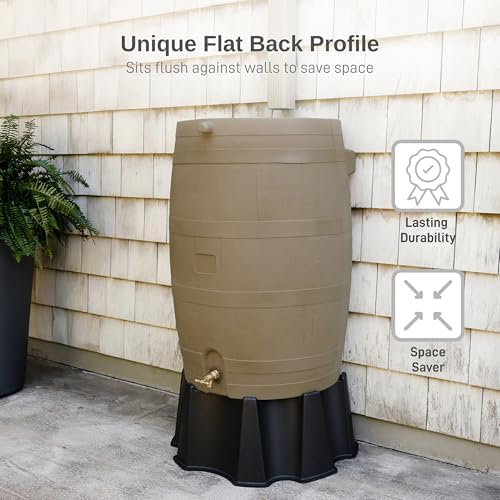 Flat Back Rainwater Gutter Barrel Water Collector Storage Drum Garden Pot- Tan