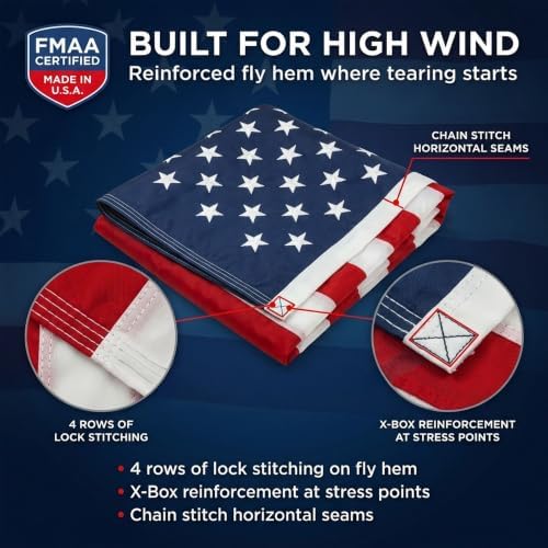 American Flag with Embroidered Stars and Sewn Stripes, Polyester - 6x10 ft | FMAA Certified PolyExtra Polyester Material, Heavy Duty Fade-Resistant American Flag for Outdoor or Indoor Use, Made in USA