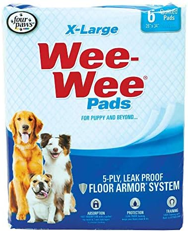 Four Paws Wee-Wee Superior Performance X-Large Dog Pee Pads, 40 Count | Puppy & dog potty training pads, housebreaking supplies, xl puppy pads, pet supplies, 24-hour floor protection, 28" x 34"