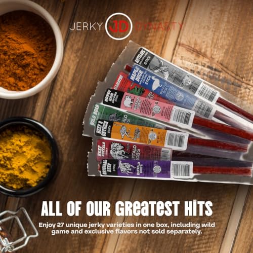 Jerky Dynasty The Ultimate 27-Piece Exotic Jerky Gift Set - Buffalo Bob's Wild Game Jerky Variety Pack - Exclusive Flavors & Protein Snack