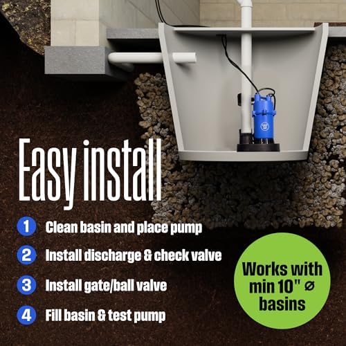 Westinghouse Sump Pump 1/2 HP 69 GPM Submersible Water Pump Thermoplastic Portable Utility Pump High Flow Water Removal for Swimming Pool Garden Pond Basement Window Wells with 10ft Long Power Cord