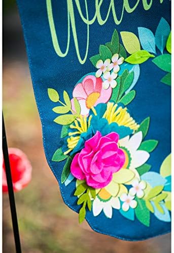 Evergreen Flag Flower Wreath Garden Burlap Flag | Spring Floral Garden Flags 12x18 double sided | Small House Flags For Outside | Welcome Spring