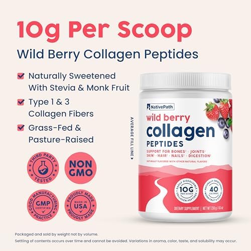 NativePath Collagen Peptides, Wild Berry, Grass-Fed, 20 Servings
