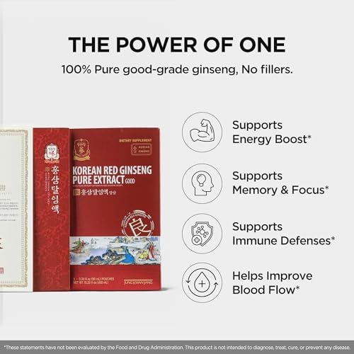 Jung Kwan Jang Korean Ginseng Pure Extract Cut - Immnue Support 30 Pouches | Sorted By Root Grade: Earth, Good & Cut, Korean Red Panax Ginseng, Ready-To-Consume Packet Supplement Drinks for Men & Women