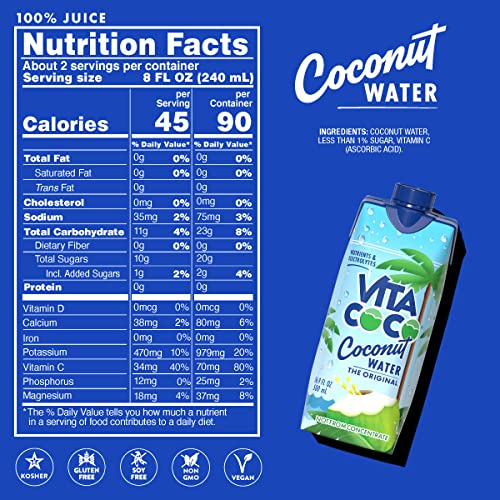 Vita Coco Coconut Water, Pure Original, Refreshing Coconut Taste, Natural Electrolytes, Vital Nutrients, 33.8 Oz (Pack of 6)