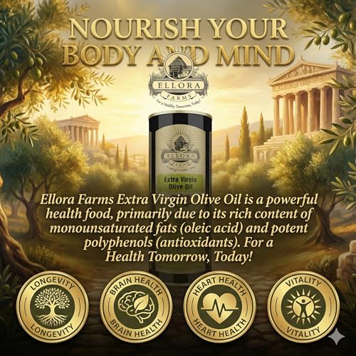 Ellora Farms Olive Oil Extra Virgin, Traceable & Certified PDO Polyphenol Rich Extra Virgin Olive Oil Cold Pressed, Global Gold Awards, Kosher, Single Origin from Crete, Greece 33.8 Fl oz, Pack of 2