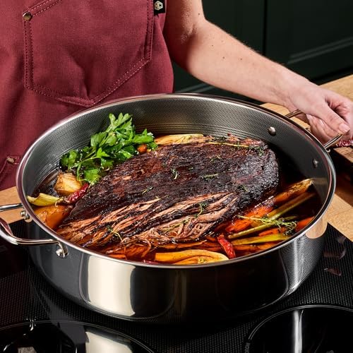 HexClad 4.5 Qt Hybrid Nonstick Deep Sauté Frying Pan & Lid, Induction Ready | Stay-Cool Handles, Dishwasher and Oven Safe up to 900°F, Compatible with All Cooktops