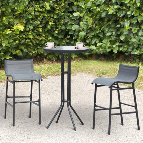 Outsunny 3 Piece Bar Height Outdoor Bistro Set for 2, Round, Tan | Patio Pub Table, 2 Chairs, Comfortable Design, Strong Build