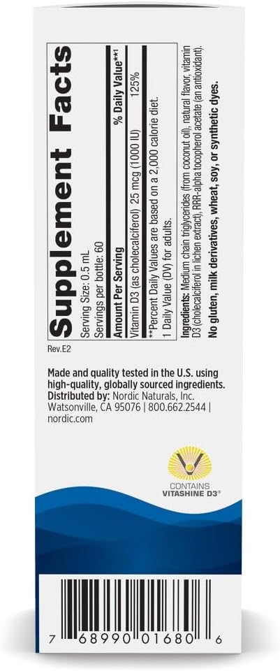 Nordic Naturals Plant-Based Vitamin D3 Liquid - 1 oz - 1000 IU Vitamin D3 - Healthy Bones, Mood & Immune System Function - Non-GMO