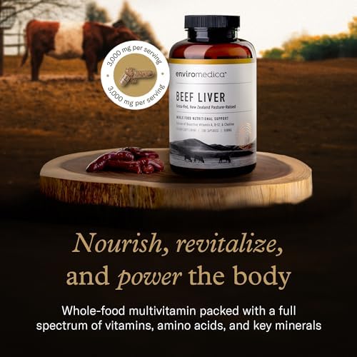 Enviromedica Grass Fed Beef Liver Capsules, Freeze-Dried, 180 Count | Pasture-raised New Zealand bovine liver