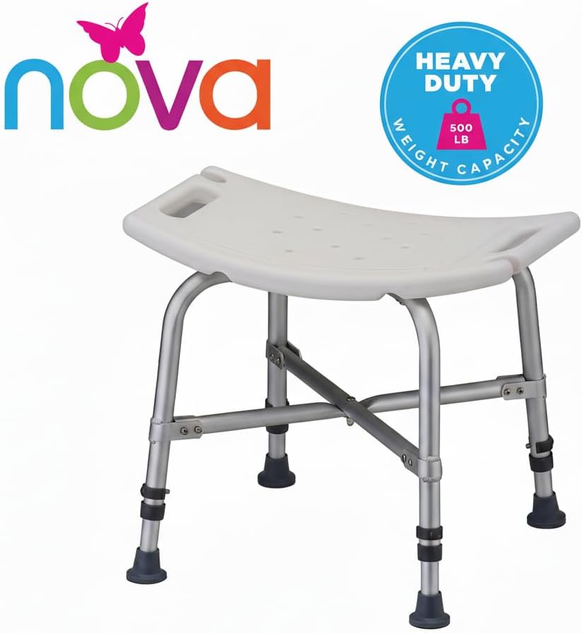 NOVA Heavy Duty Shower Chair, 500 lb Bariatric Bath Seat for Seniors, Fully Assembled, Adjustable Height 17"–23", Dual Handles, Handheld Shower Holder, Non-Slip Feet
