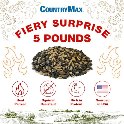 CountryMax Backyard Seeds Fiery Surprise Spicy Bird Seed Blend – Hot Cayenne Pepper Bird Seed – Squirrel Resistant Wild Bird Food (14 Pounds)