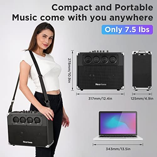 HEARTSEA Portable Karaoke Machine with Wireless Mics, Bluetooth Speaker | 3-Way Sound, TWS Stereo Pairing, Guitar Input, USB/AUX