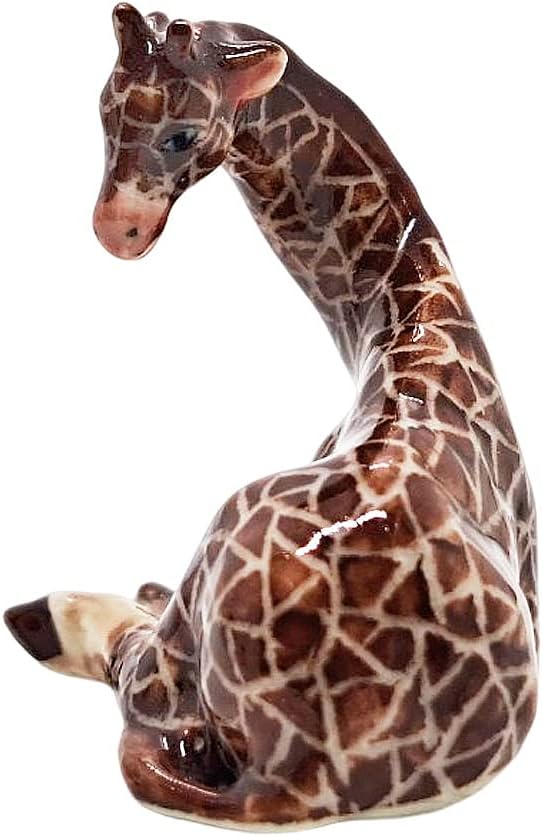 WitnyStore Tiny 2¾" Brown Standing Look Right Giraffe Figurine - Miniature Hand Made Ceramic Giraffes Tropical Savanna Africa Wild Life Cute Animals Porcelain Decorative Collectible Figure Décor Gifts