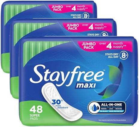 Stayfree Maxi Super Pads Wingless, Period and Leaks, 66 ct