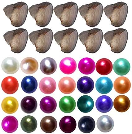 30PCS Freshwater Pearl Oyster Cultured Love Wish Round Pearls Various Shining Meaningful Color, Oysters with Pearls Inside (6-8mm, 30 Pcs/lot)