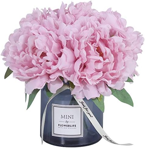 MOOMASS Artificial Peony and Glass vase, Ins Style Artificial Flower Glass Bottle Set, Suitable for Living Room, Dining Table, Office, Wedding