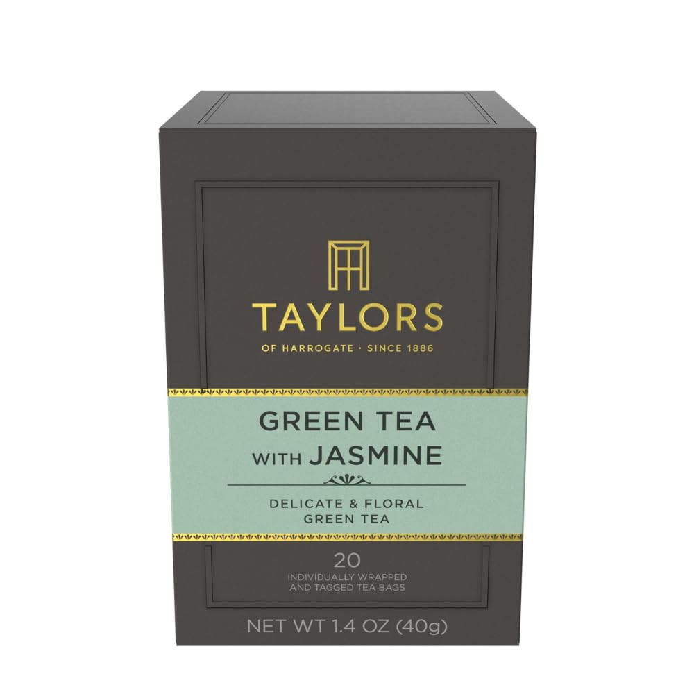 Taylors of Harrogate Green Tea with Jasmine, Individually Wrapped Bags, 20 Count (Pack of 1), Delicate, Floral & Sweet, Caffeinated, Enjoy Hot or Iced, 20 Teabags