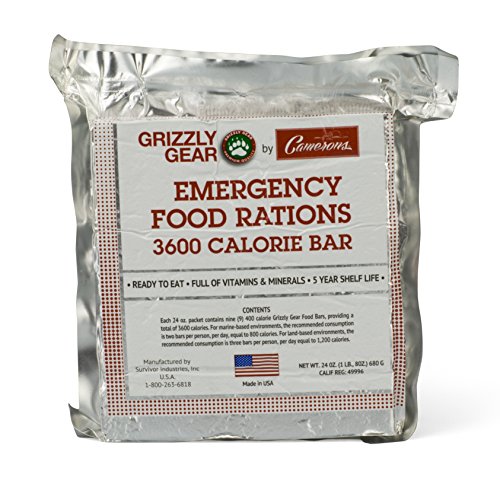 Grizzly Gear Emergency Food Rations- 3600 Calorie Bar (Vanilla Poundcake) - 3 Day, 72 Hour Ready To Eat Supply For Disaster, Hurricane, Flood Preparedness - Non Thirst Provoking - 5 Year Shelf Life