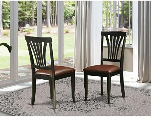 East West Furniture AVC-SBR-LC Avon Dining Chairs - Faux Leather Upholstered Wood Chairs, Set of 2, Saddle Brown