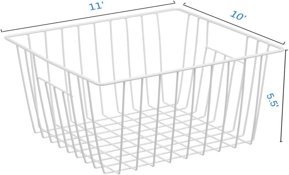 Freezer Organizer Bin, Kitchen Metal Wire Storage Basket, Pantry Cupboard Household Container Divider with Handles, Bathroom, Closet, Bedroom, Office